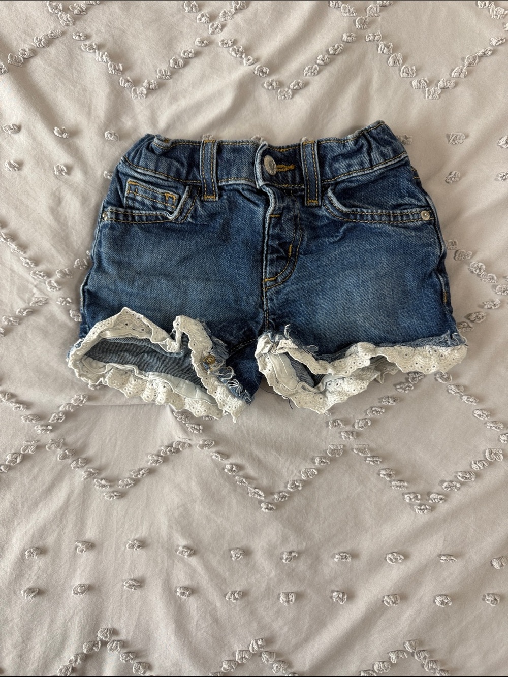 Cat & Jack Dark Blue Denim Shorts with White Lace Trim